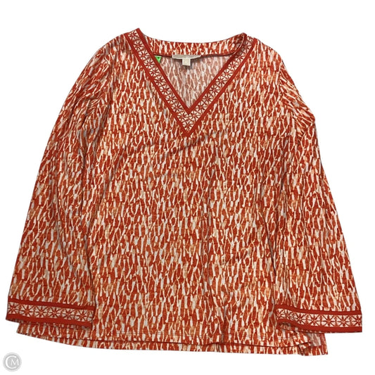 Top Long Sleeve By Michael By Michael Kors In Orange & White, Size: Xl