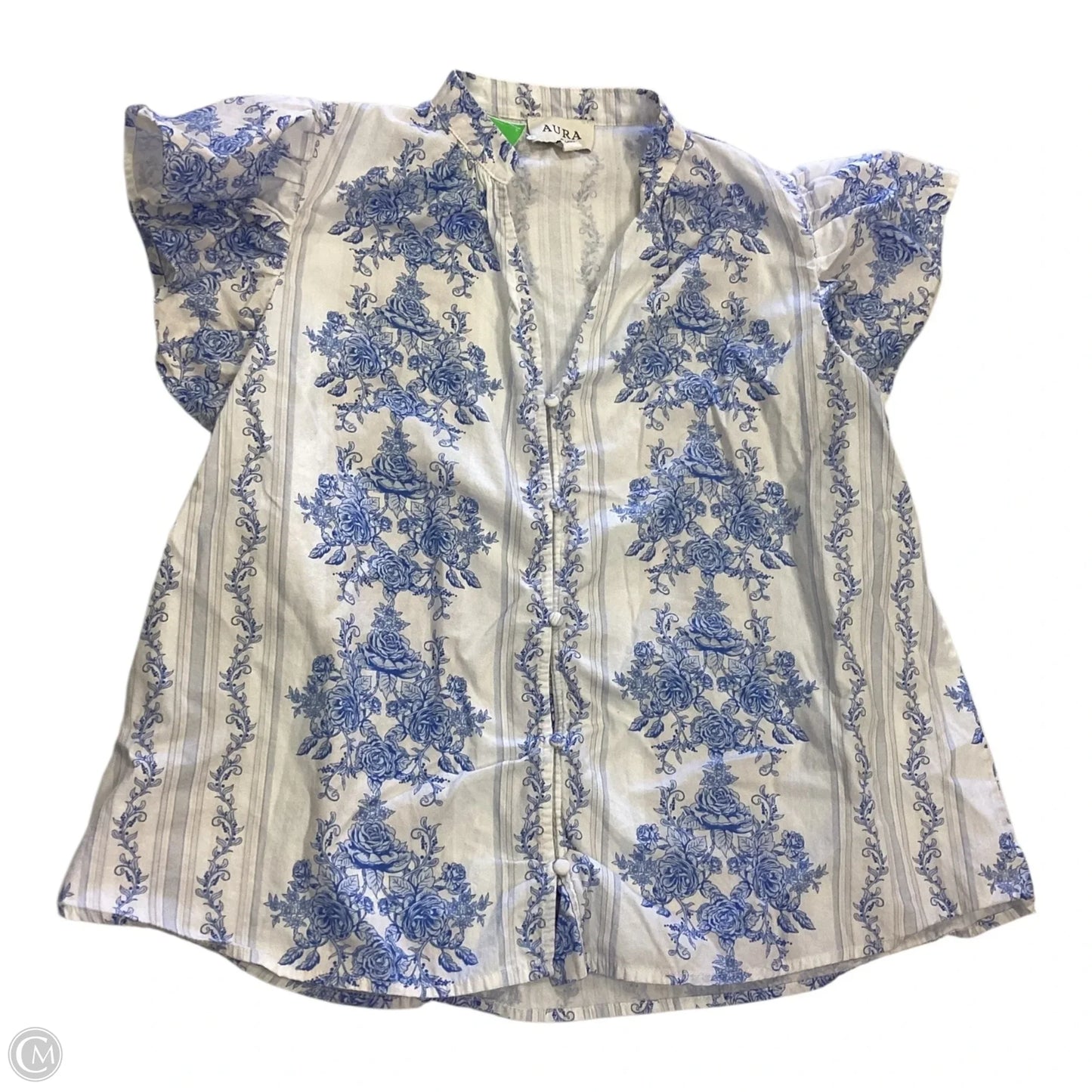 Top Short Sleeve By Aura In Blue & White, Size: S