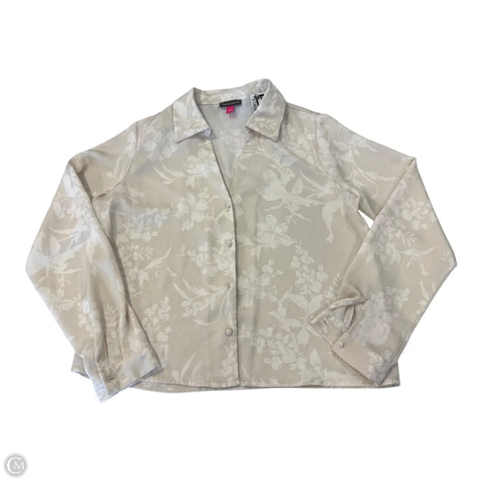 Top Long Sleeve By Vince Camuto In Tan & White, Size: S