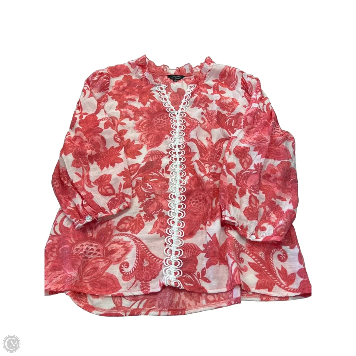 Blouse 3/4 Sleeve By Mlle Gabrielle In Red & White, Size: L