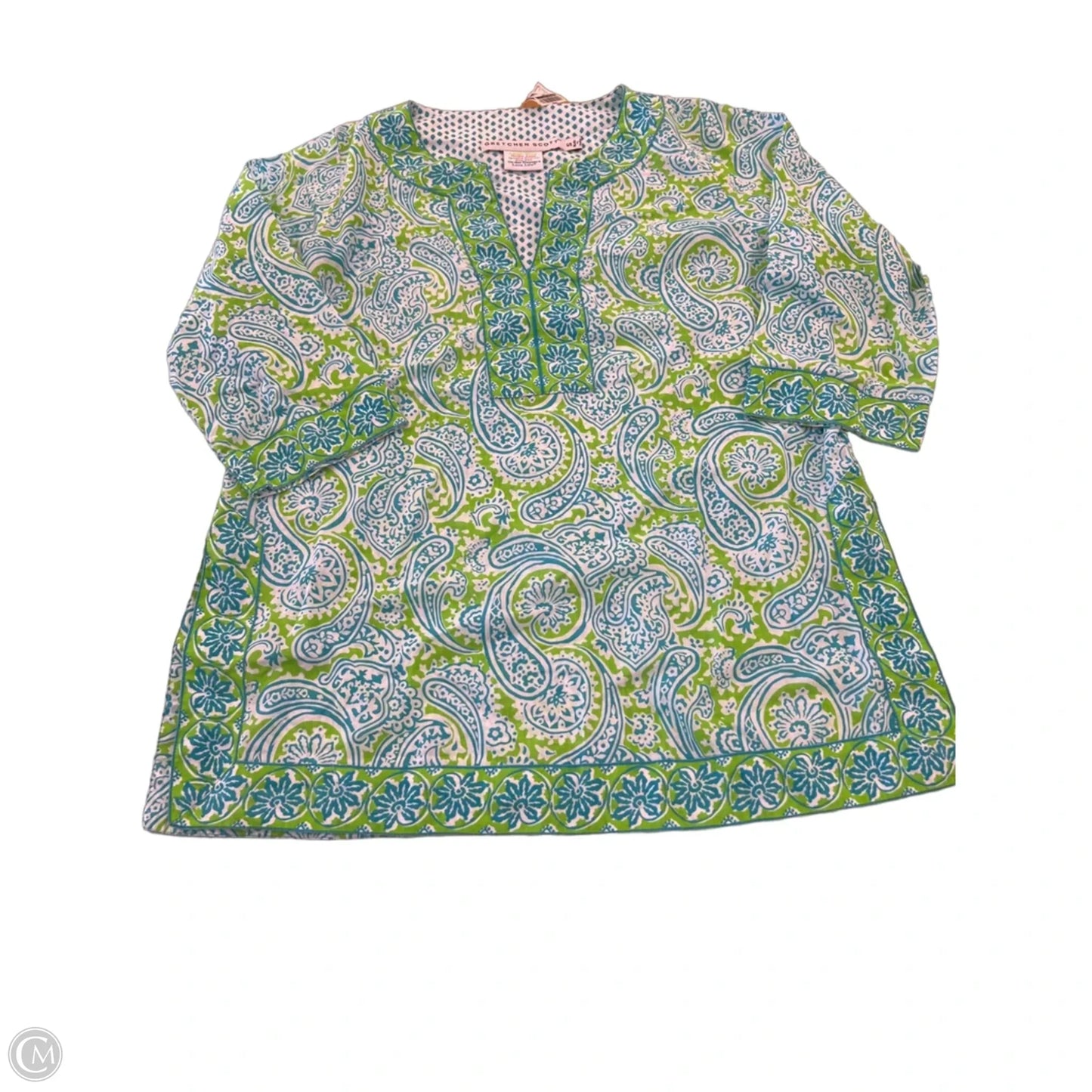 Top 3/4 Sleeve By Gretchen Scott In Blue & Green, Size: S
