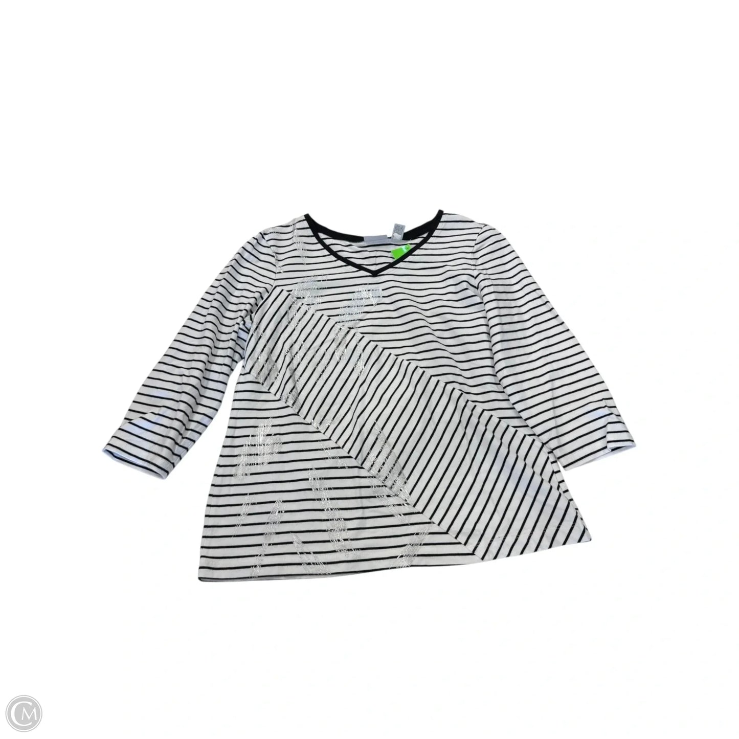 Top 3/4 Sleeve By Chicos In Striped Pattern, Size: M
