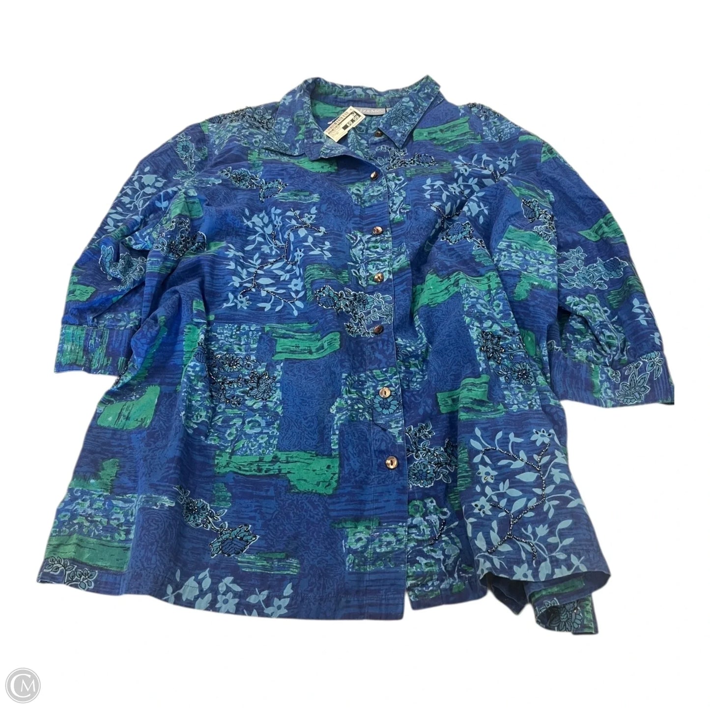 Top 3/4 Sleeve By Liz And Me In Blue & Green, Size: 4x