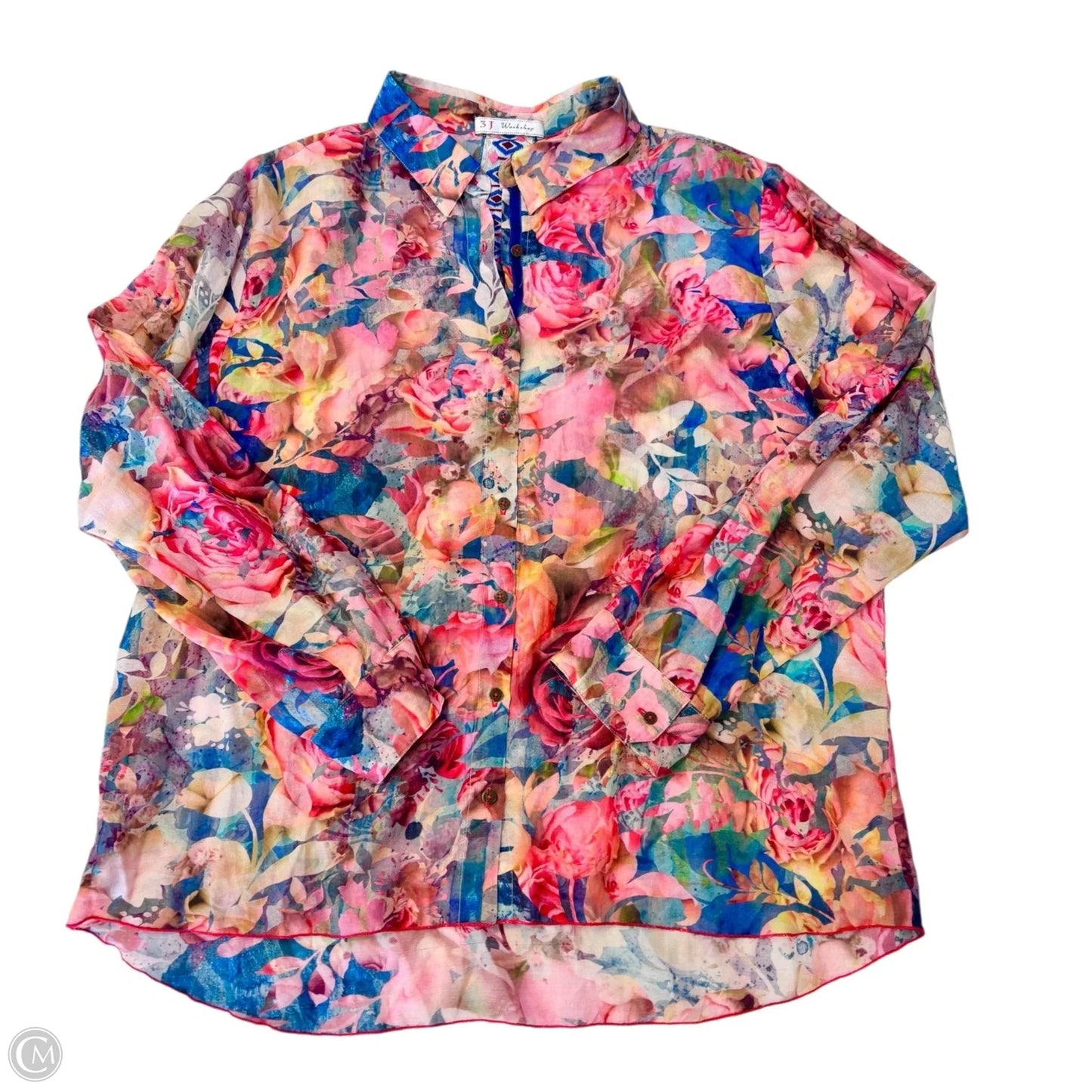 Blouse Long Sleeve By Johnny Was In Floral Print, Size: M