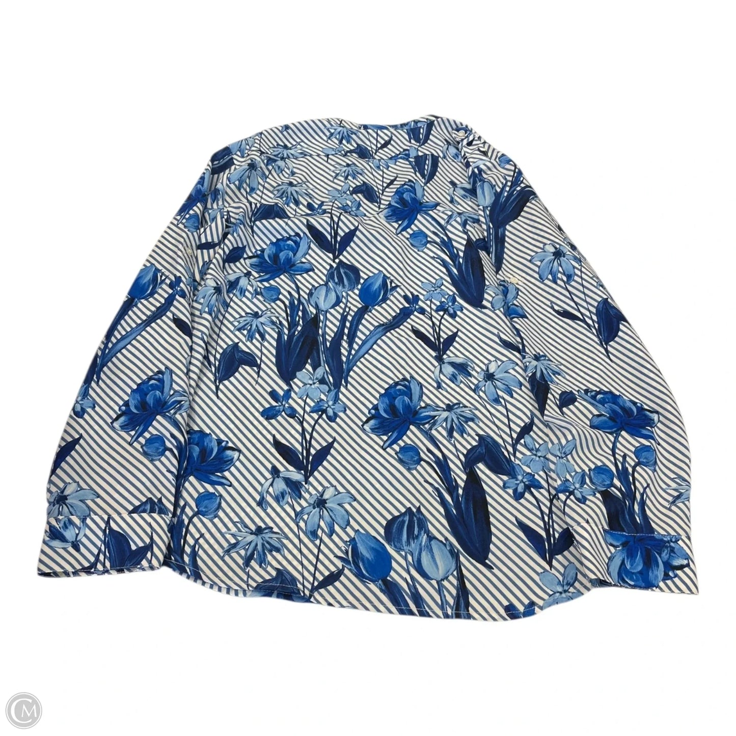 Top 3/4 Sleeve By Calvin Klein In Blue & White, Size: Xl