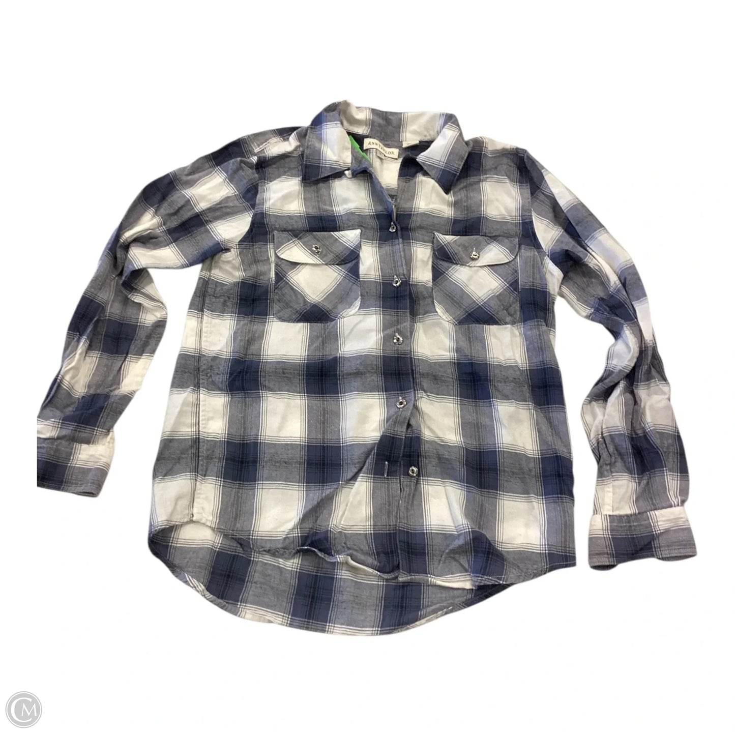 Top Long Sleeve By Ann Taylor In Blue & White, Size: S