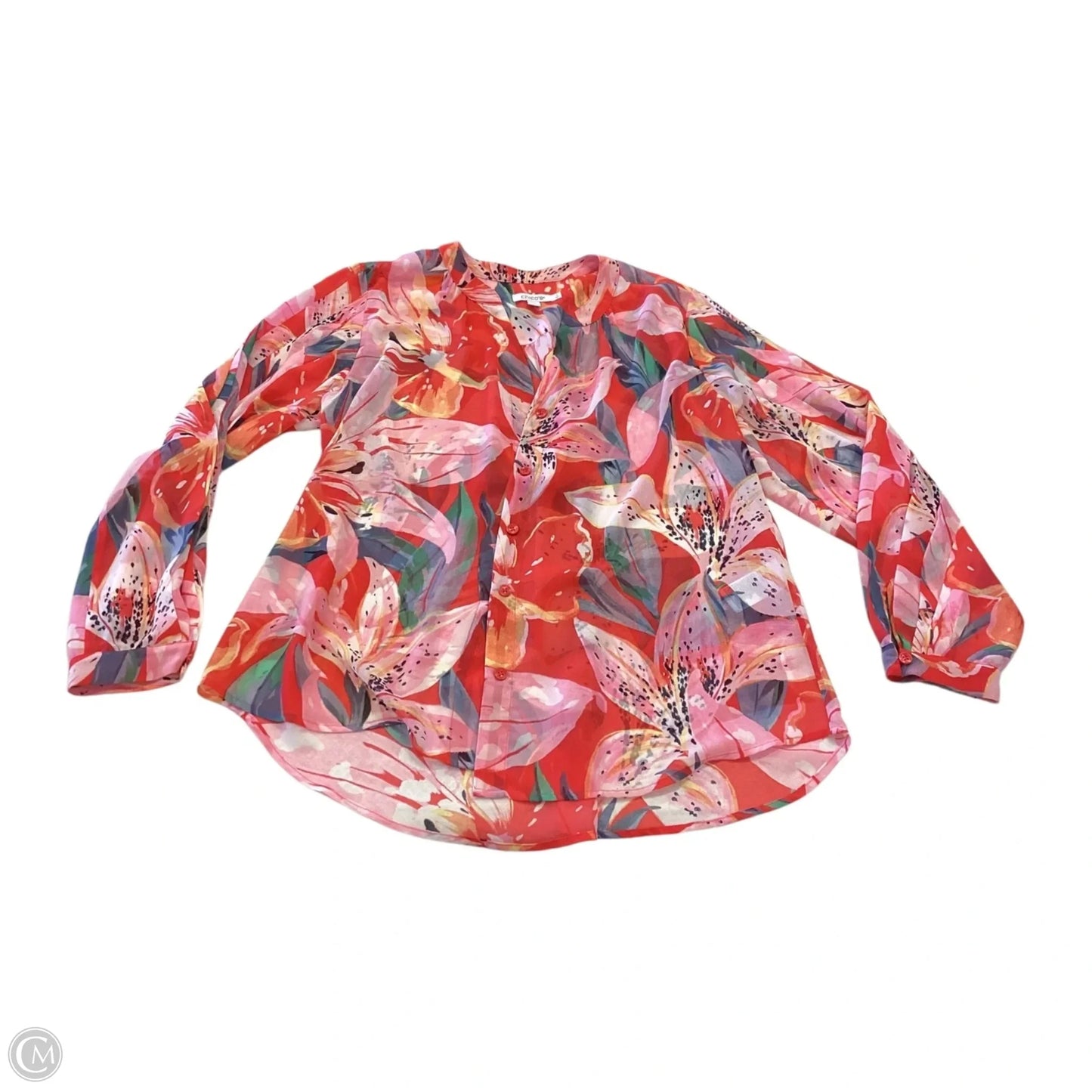 Blouse Long Sleeve By Chicos In Floral Print, Size: L