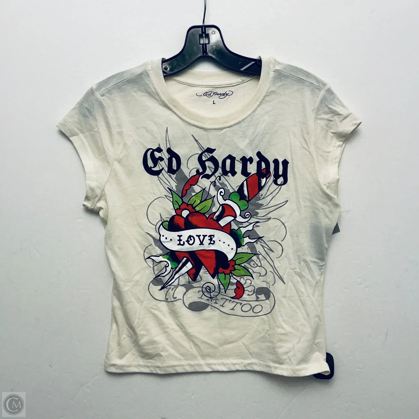 Top Short Sleeve Basic By Ed Hardy In Cream, Size: L