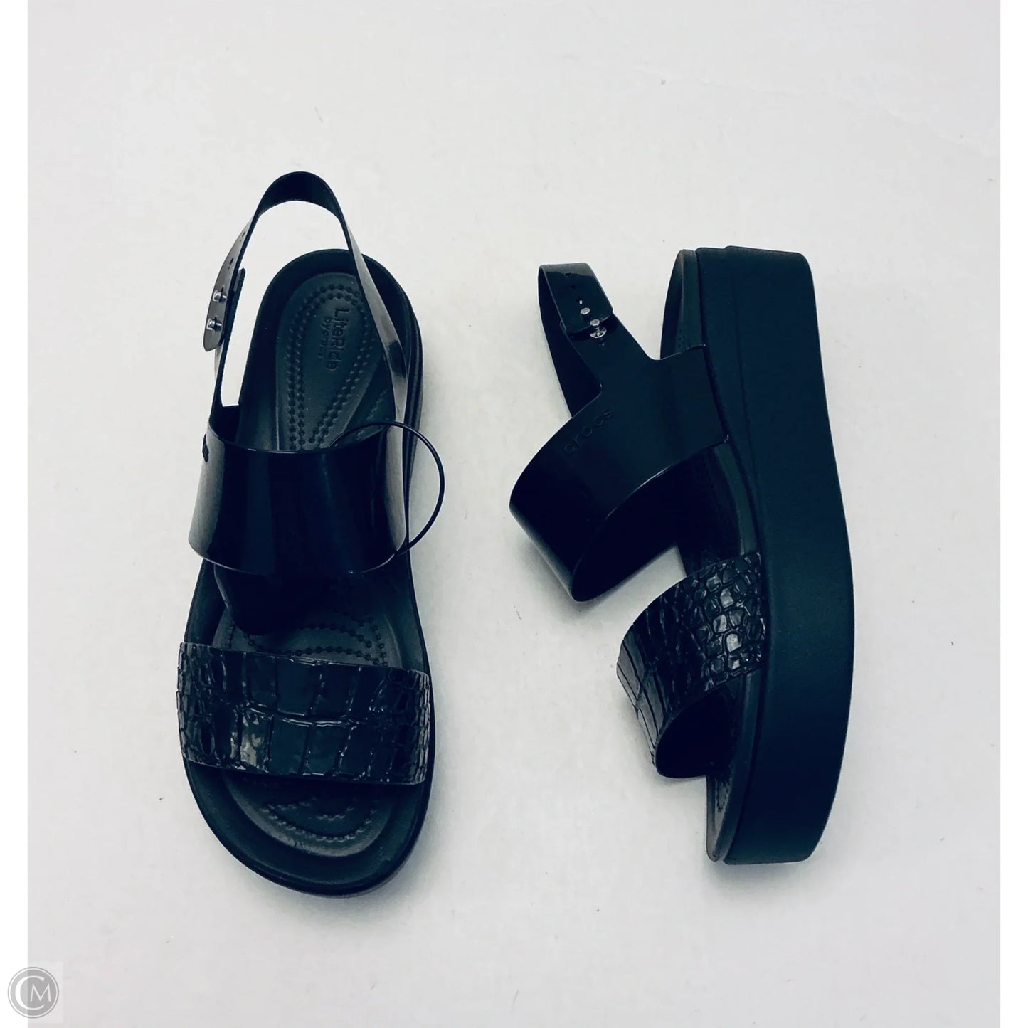 Sandals Heels Wedge By Crocs In Black, Size: 10