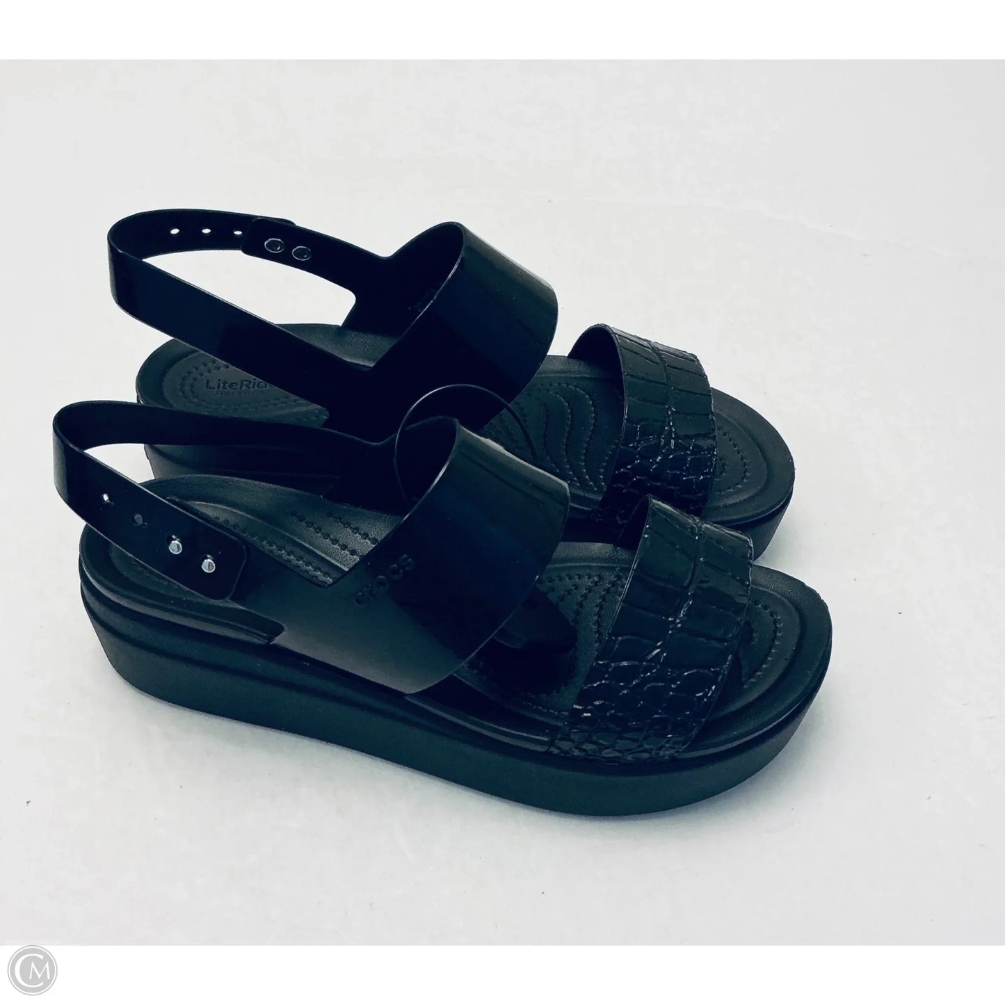 Sandals Heels Wedge By Crocs In Black, Size: 10