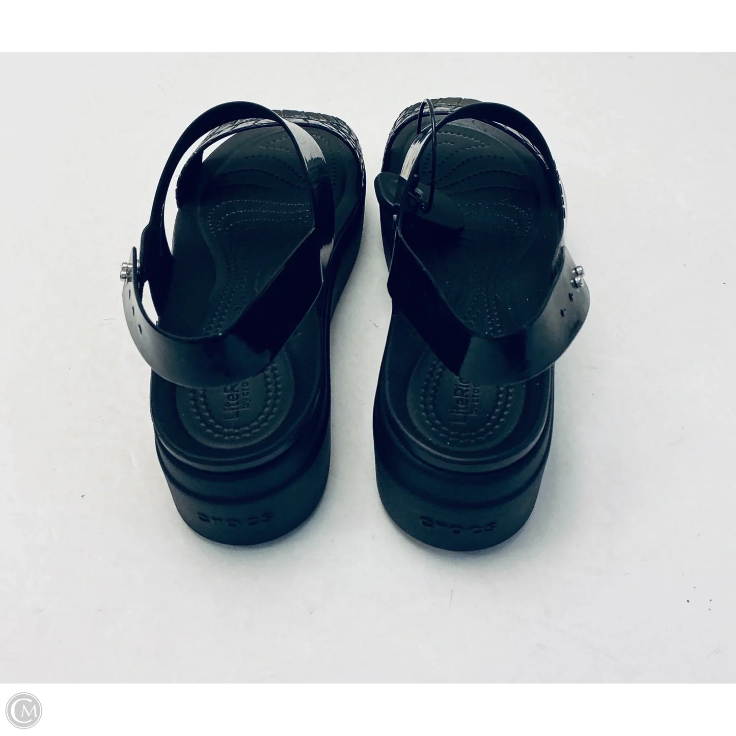 Sandals Heels Wedge By Crocs In Black, Size: 10