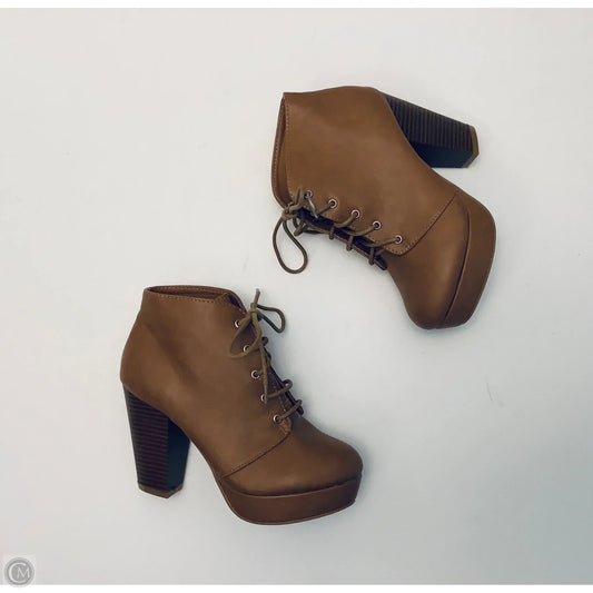 Boots Ankle Heels By Forever In Brown, Size: 5.5