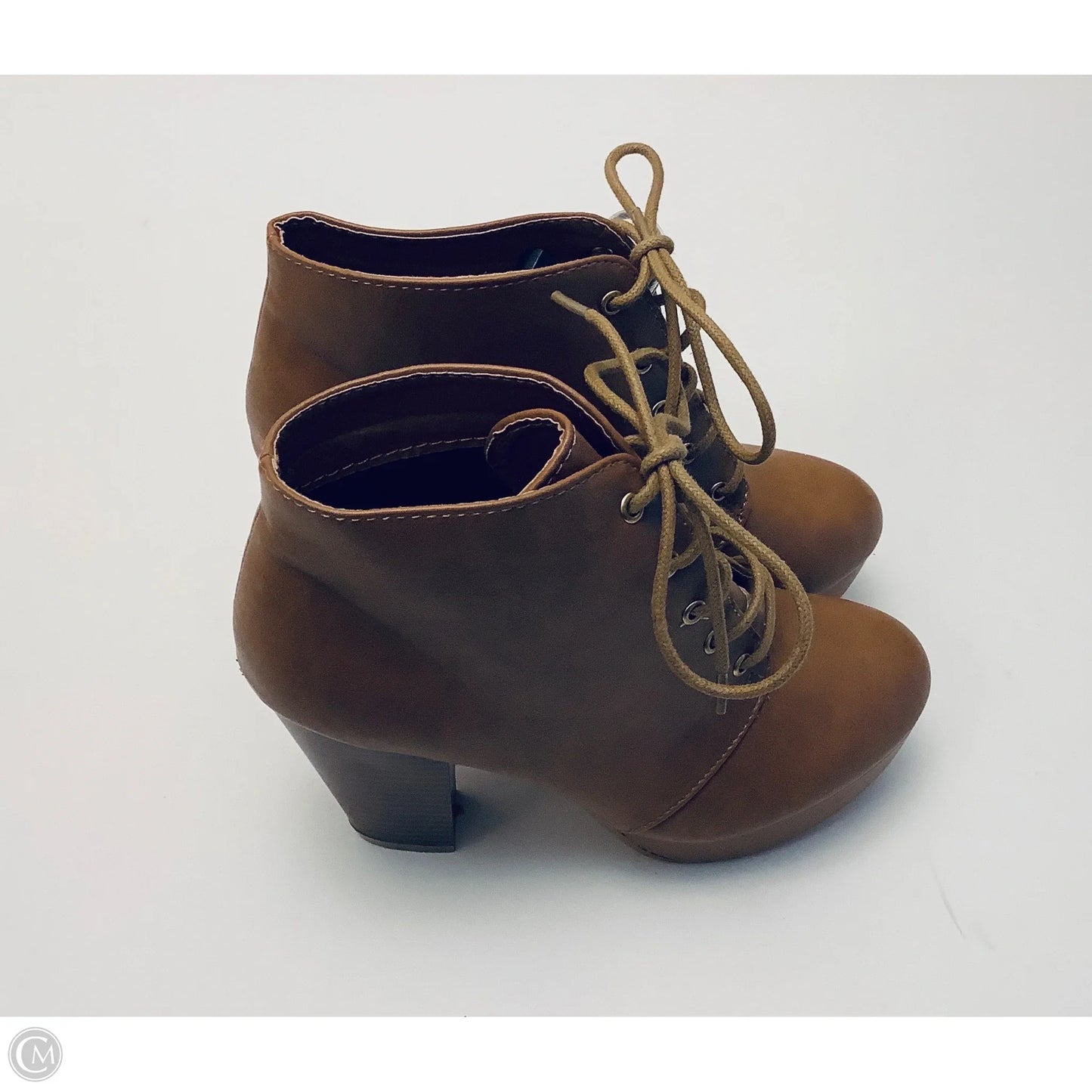 Boots Ankle Heels By Forever In Brown, Size: 5.5