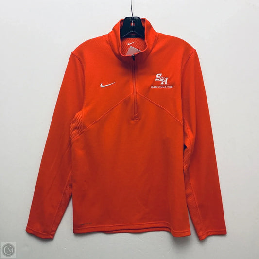 Athletic Top Long Sleeve Collar By Nike Apparel In Orange, Size: S