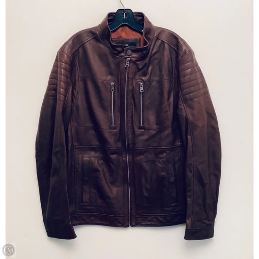 Jacket Moto Leather By Hugo Boss In Brown, Size: L