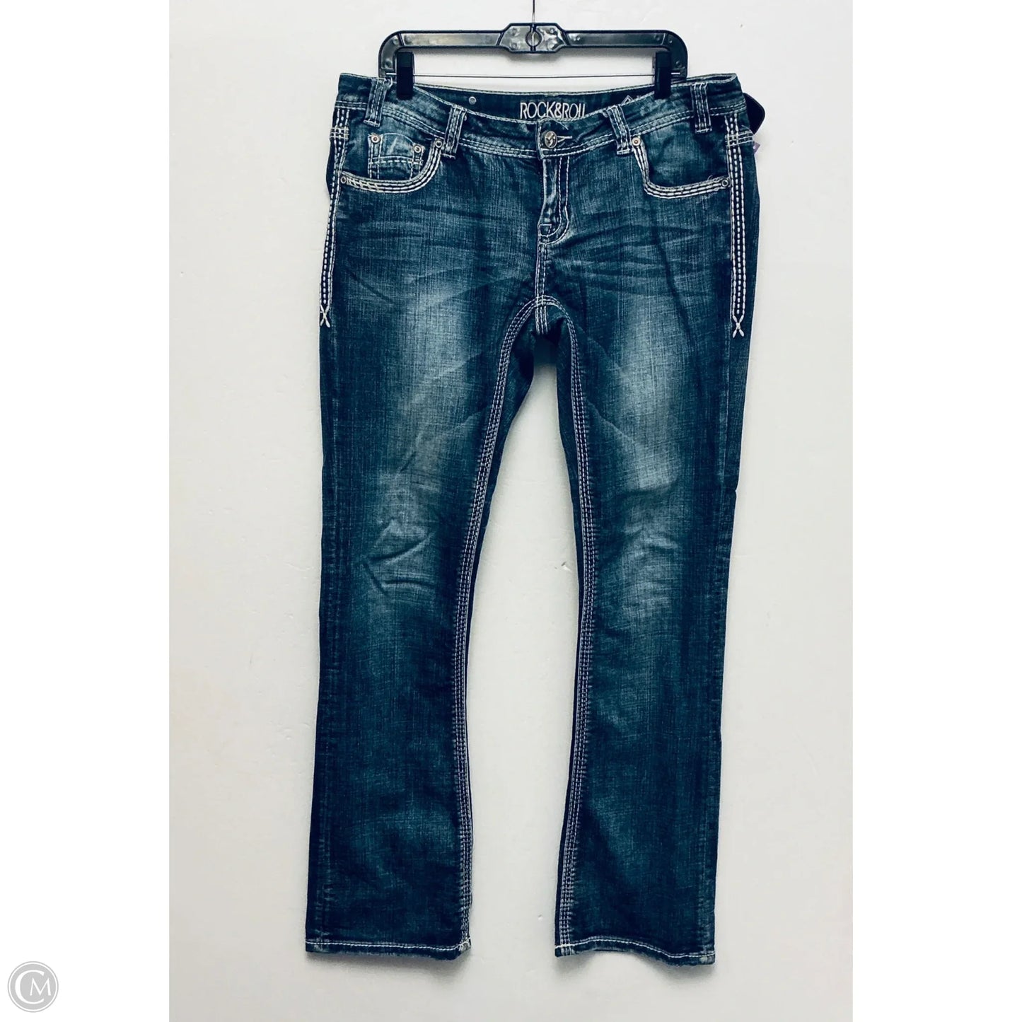 Jeans Boot Cut By Rock & Roll In Blue Denim, Size: 16