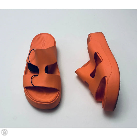 Sandals Heels Wedge By Crocs In Orange, Size: 9