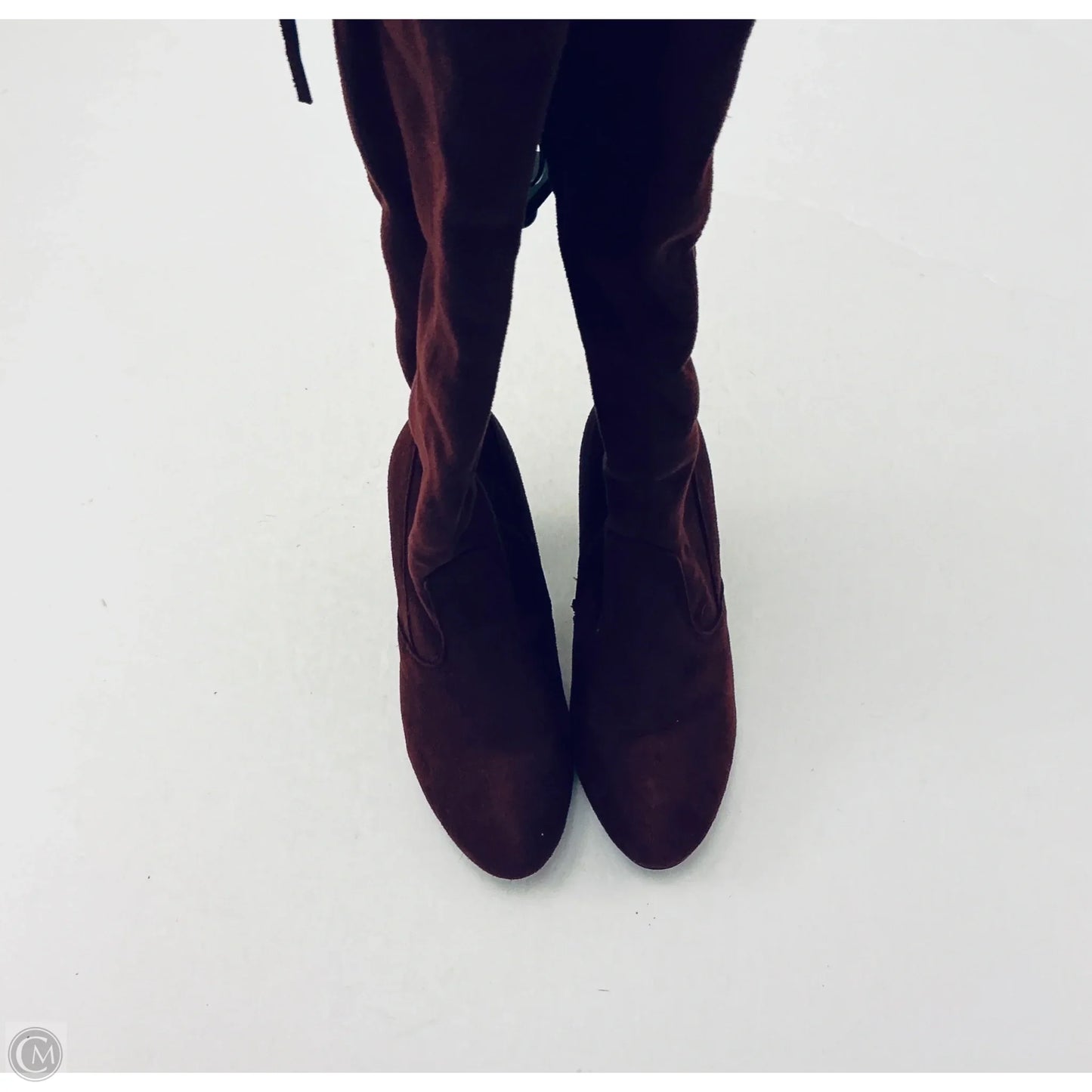 Boots Knee Heels By Top Moda In Maroon, Size: 6.5