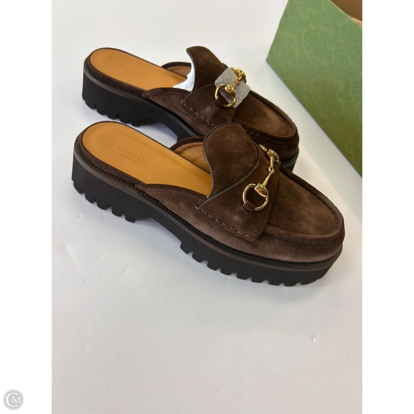 Shoes Luxury Designer By Gucci In Brown, Size: 9.5