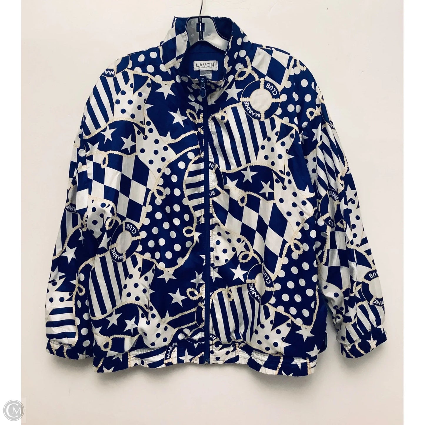 Jacket Windbreaker By Lavon In Blue & White, Size: M