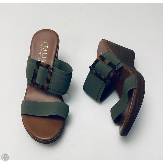 Sandals Heels Wedge By Italian Shoemakers In Green, Size: 8