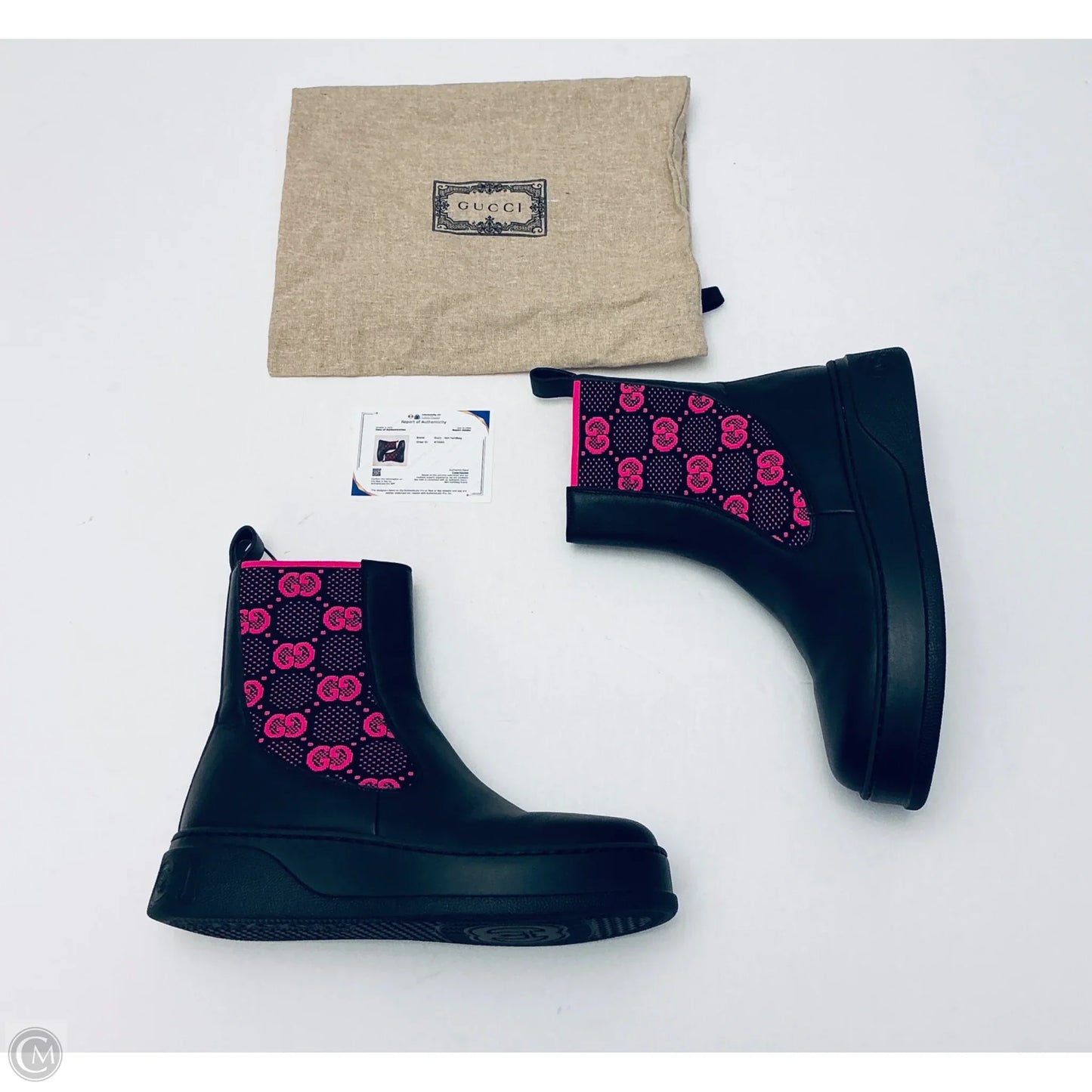 Boots Luxury Designer By Gucci In Black & Pink