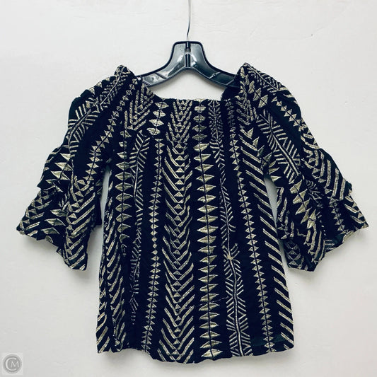 Top Long Sleeve By Boston Proper In Black & Gold, Size: Xxs