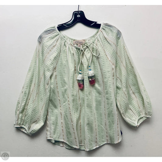 Top Long Sleeve By Philosophy In Green & White, Size: M