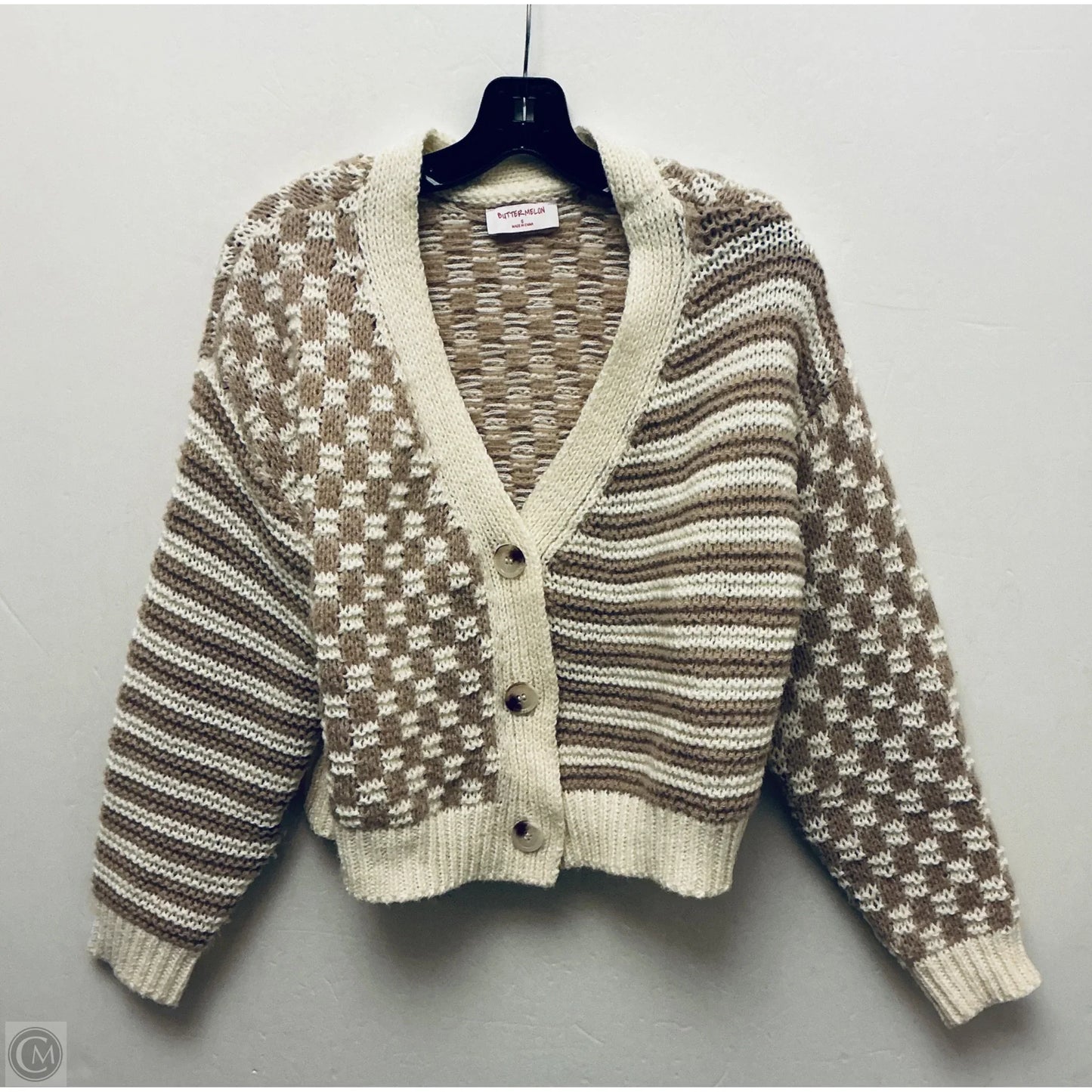 Sweater Cardigan By Clothes Mentor In Cream & Tan, Size: S