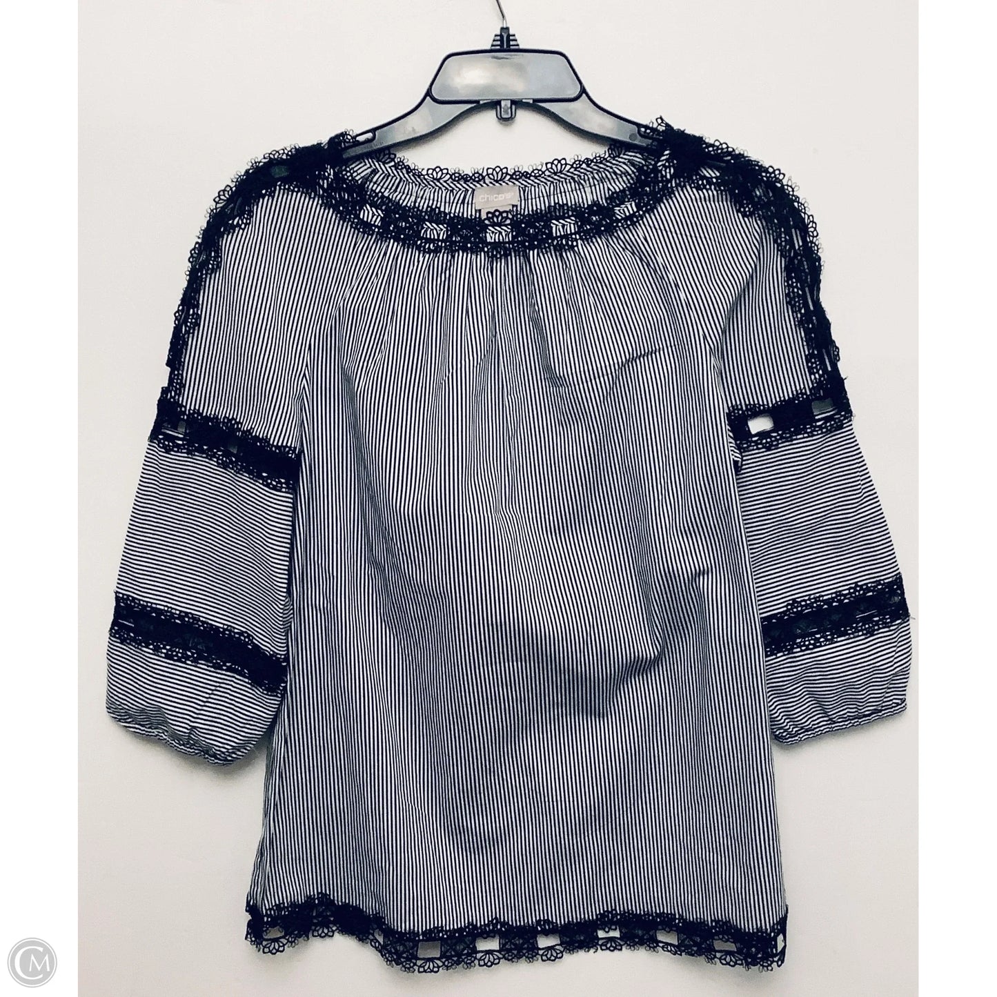 Top 3/4 Sleeve By Chicos In Striped Pattern, Size: S