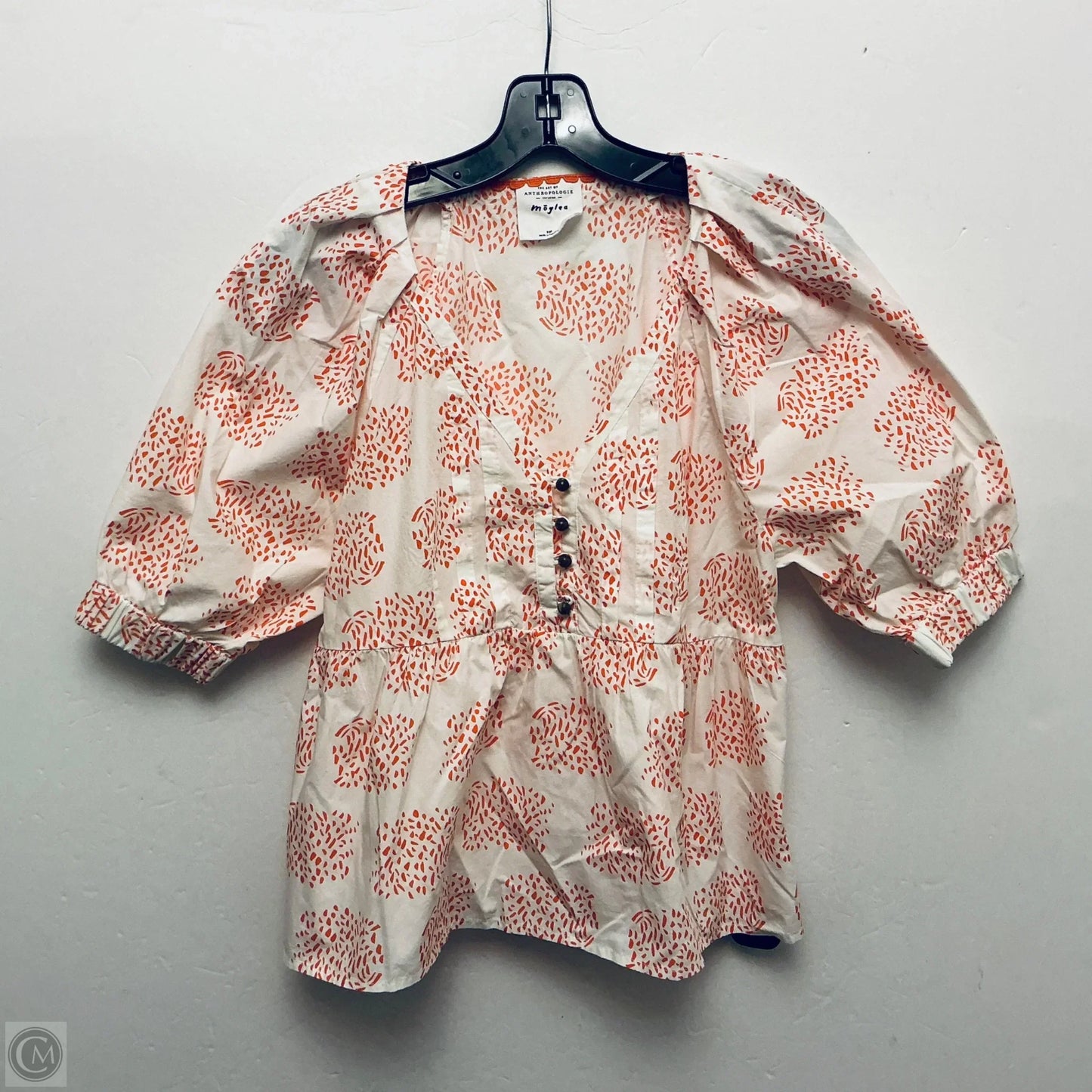 Top Short Sleeve By Anthropologie In Orange & White, Size: Xsp