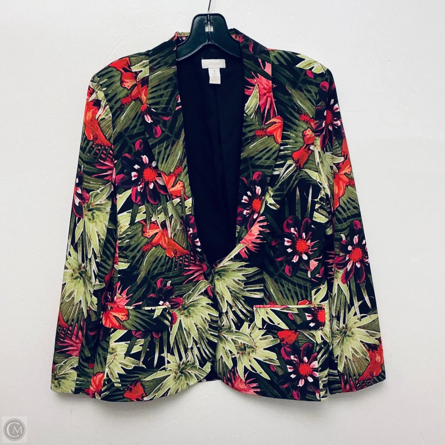 Blazer By Chicos In Floral Print, Size: M