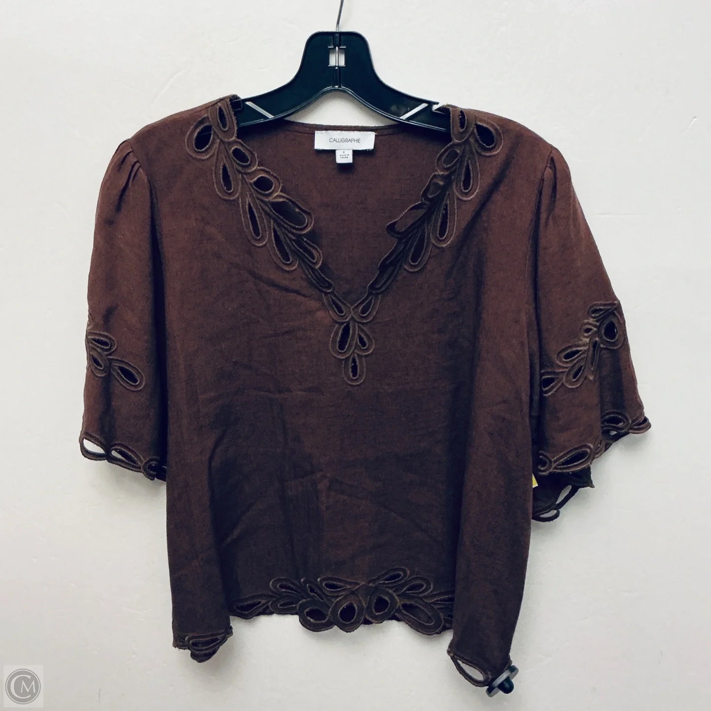 Top Short Sleeve By Calligraphie In Brown, Size: L