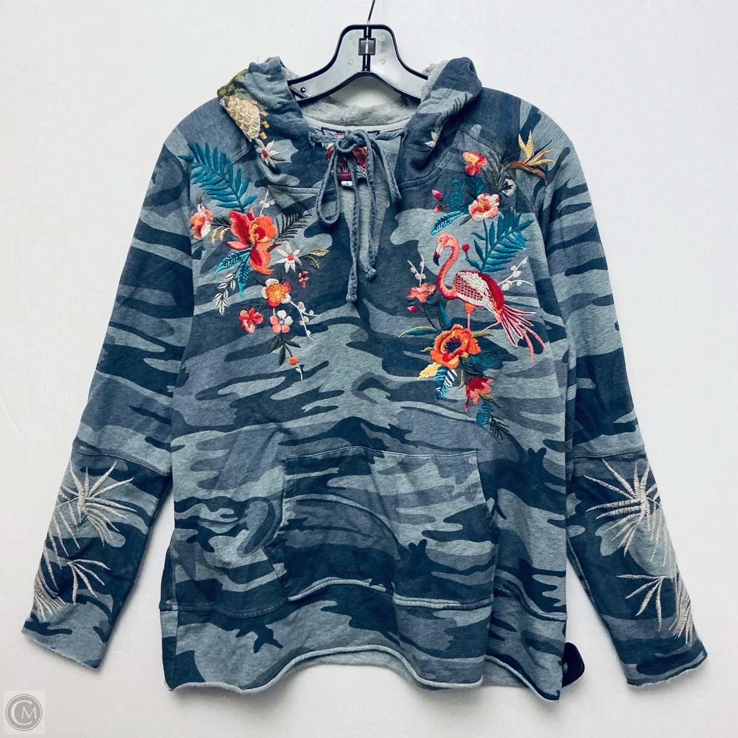 Sweatshirt Hoodie By Johnny Was In Grey, Size: L