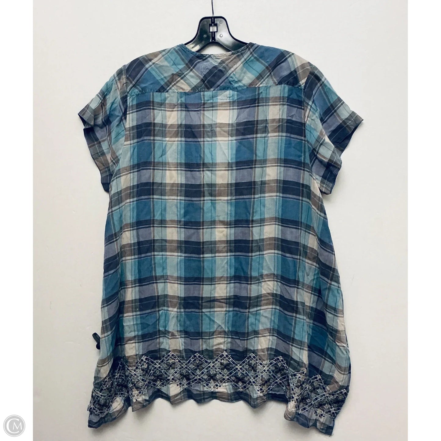 Top Short Sleeve By Johnny Was In Plaid Pattern, Size: L