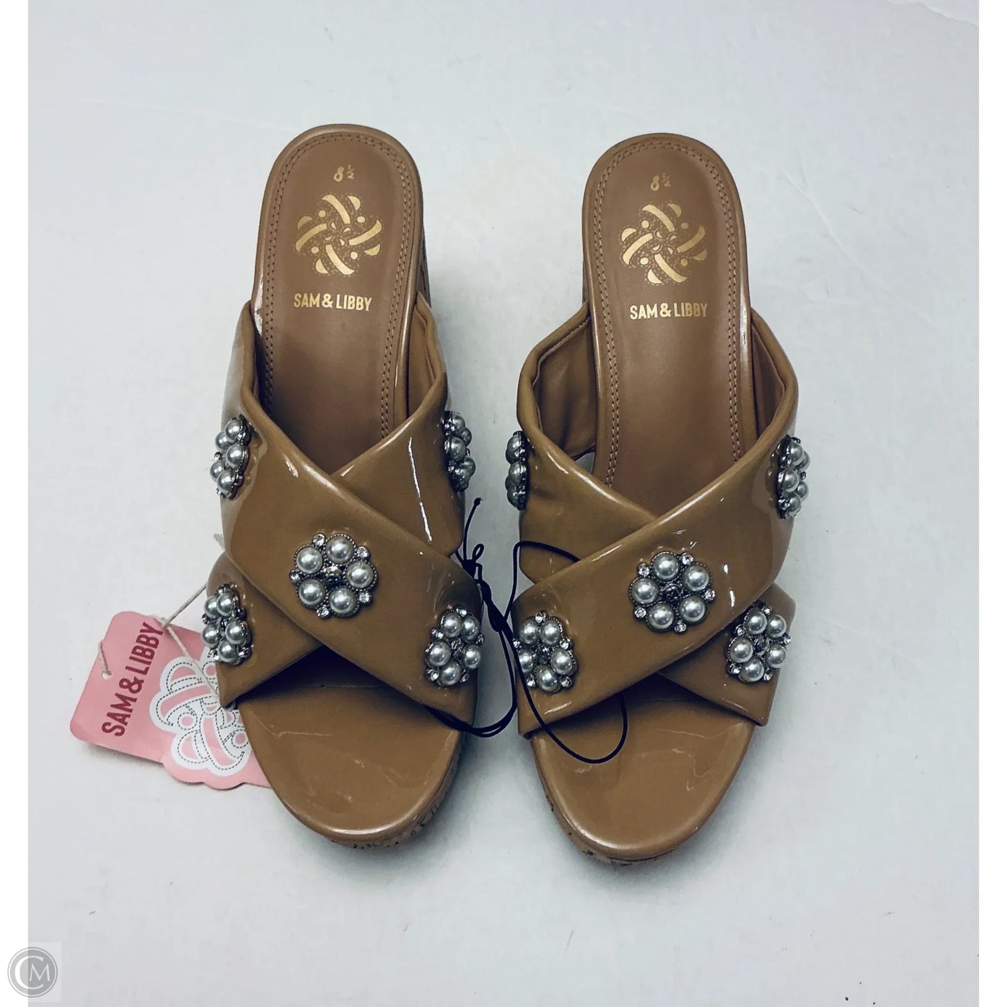Sandals Heels Block By Sam And Libby In Tan, Size: 8.5