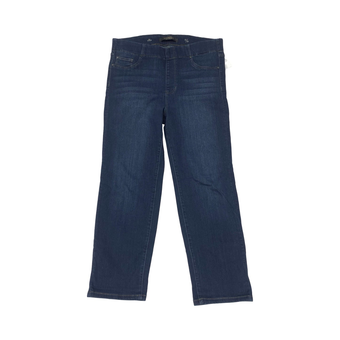 Jeans Cropped By Liverpool In Blue Denim, Size:12