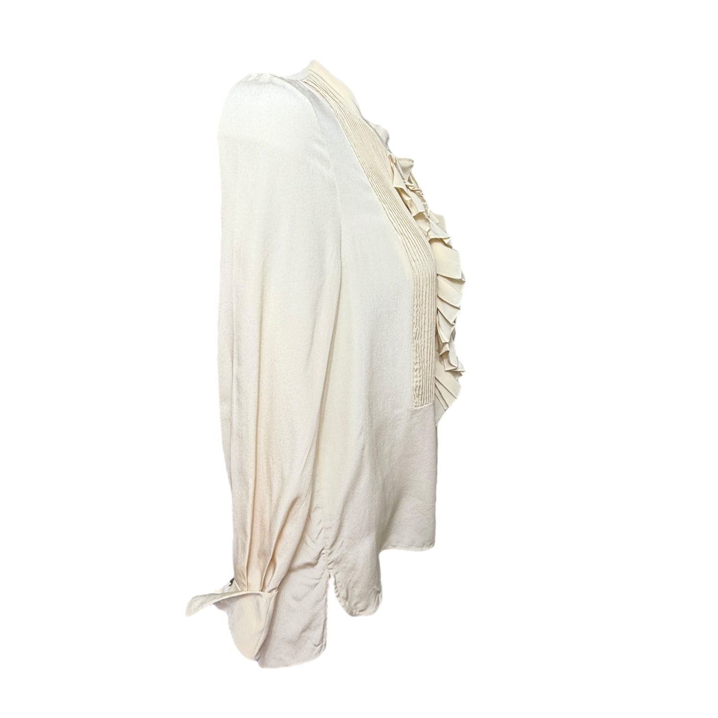 Ruffled Silk Pleated Blouse Designer By Chloe In Cream, Size: US 8/FR 40