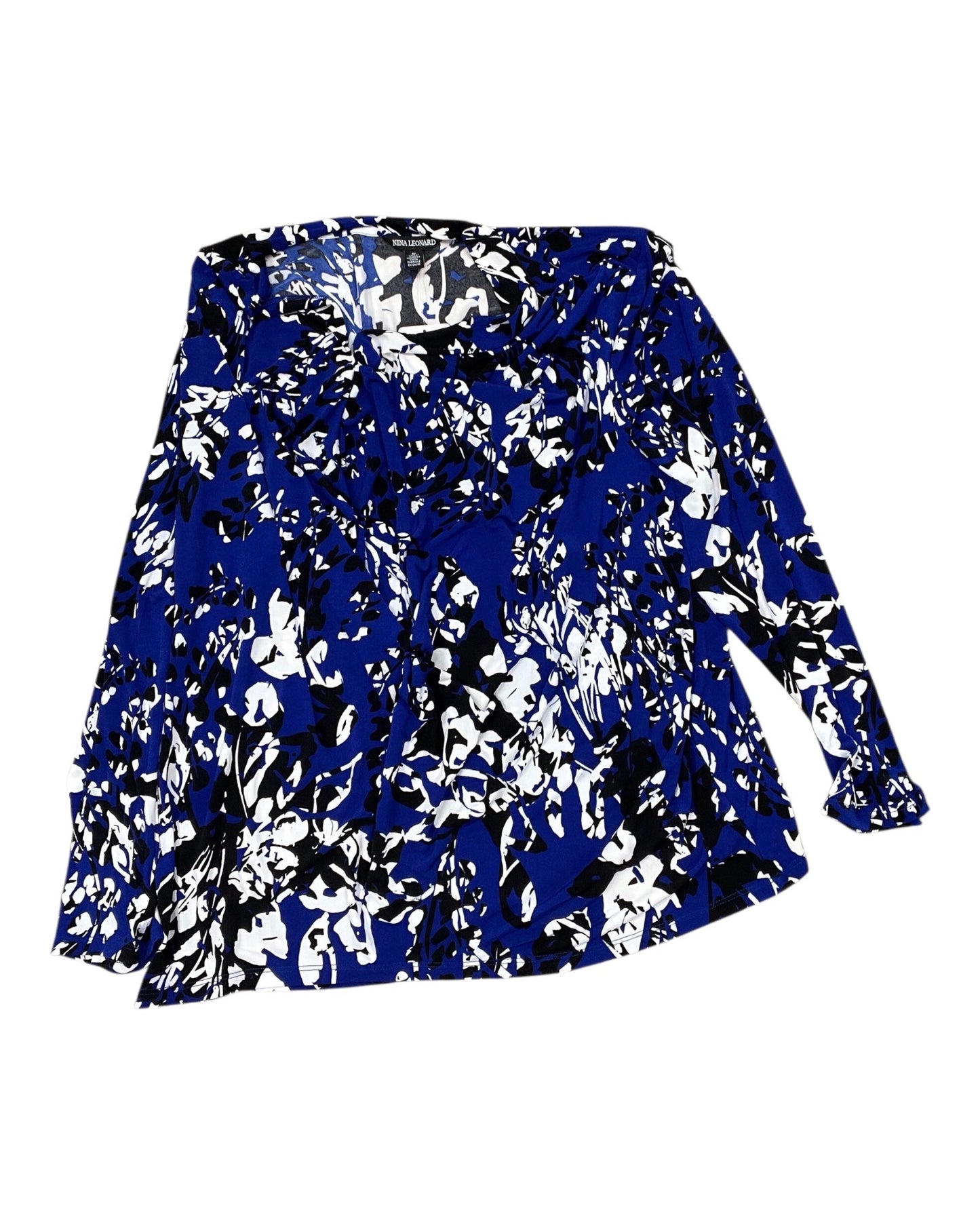 Top 3/4 Sleeve By Nina Leonard In Black & Blue, Size:3X