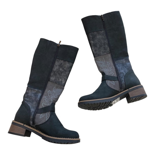 Boots Knee Heels By Cmc In Black & Grey, Size:8.5