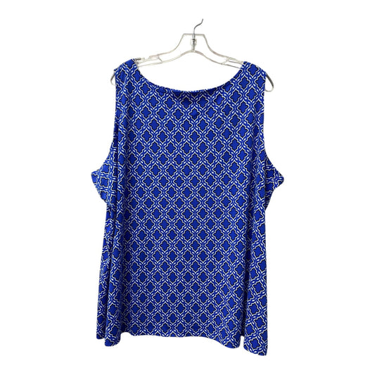Top Sleeveless By Susan Graver In Blue & White, Size:3X