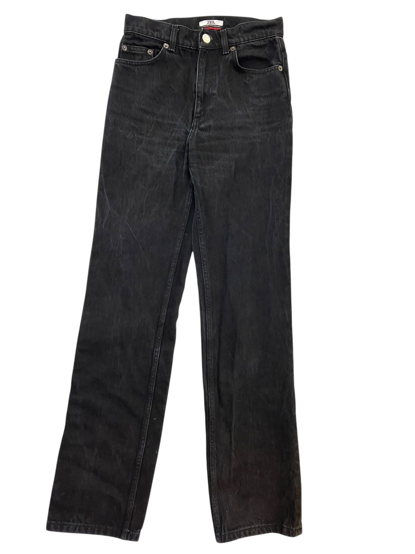 Jeans Straight By Zara In Black Denim, Size:4