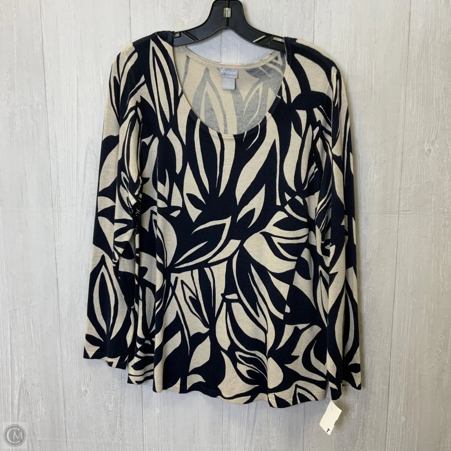 Top Long Sleeve By Chicos In Black & Cream, Size: L