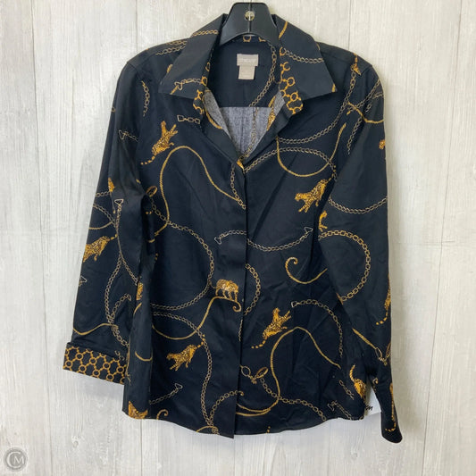Blouse Long Sleeve By Chicos In Black & Yellow, Size: S