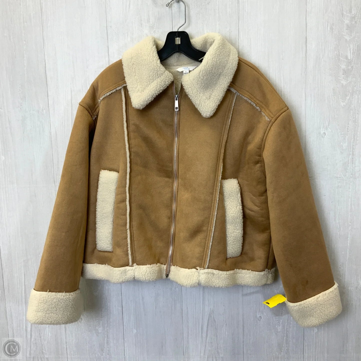 Coat Faux Fur & Sherpa By Time And Tru In Tan & White, Size: L