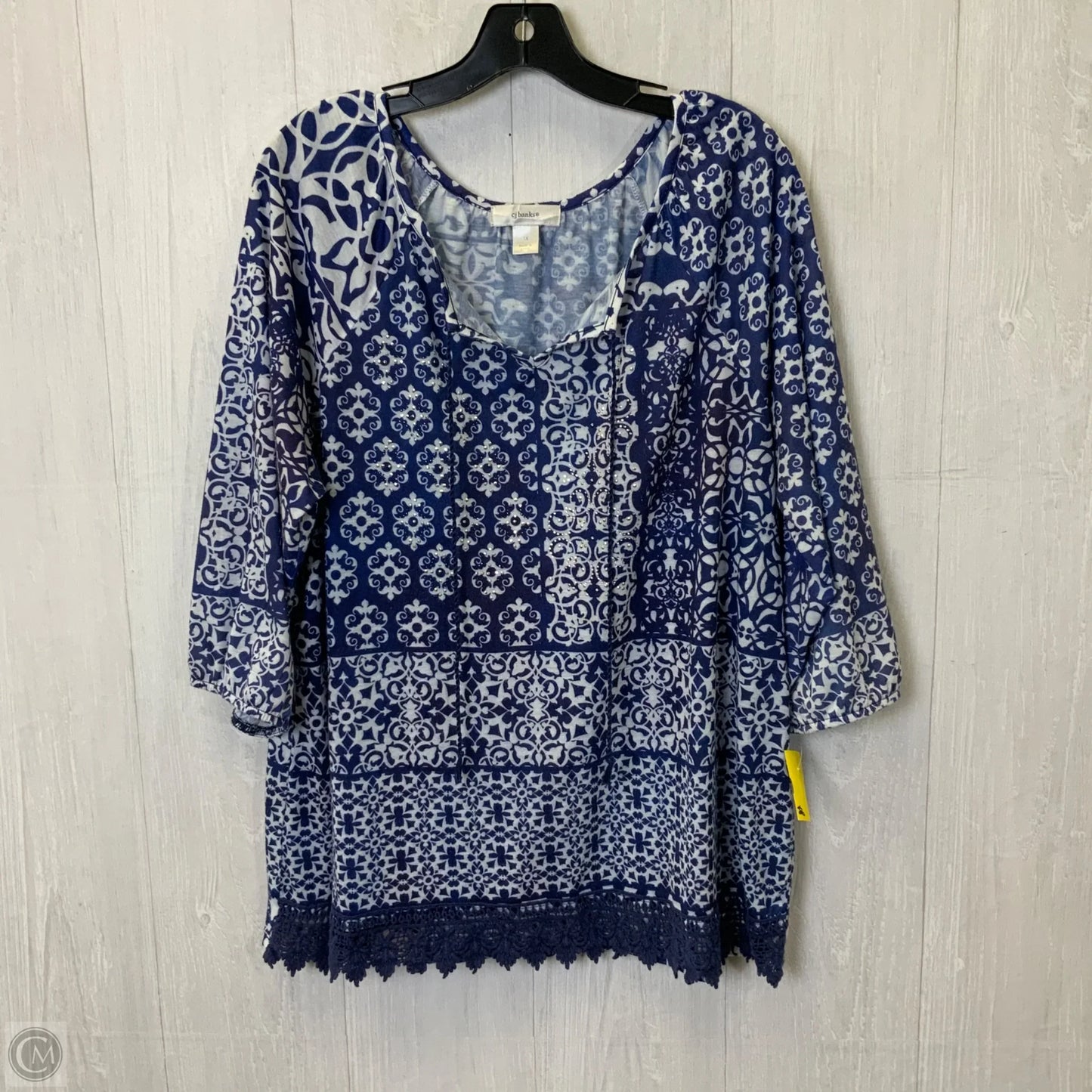 Top 3/4 Sleeve By Cj Banks In Blue & White, Size: 1x