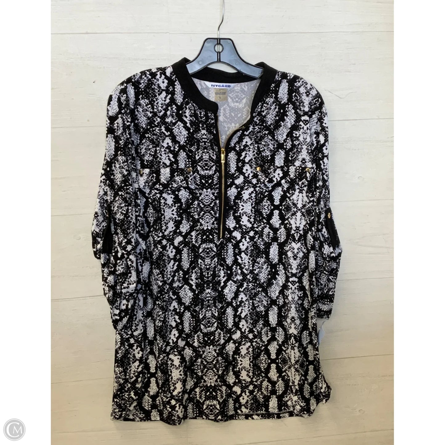 Blouse 3/4 Sleeve By Nygard Peter In Black & White, Size: L
