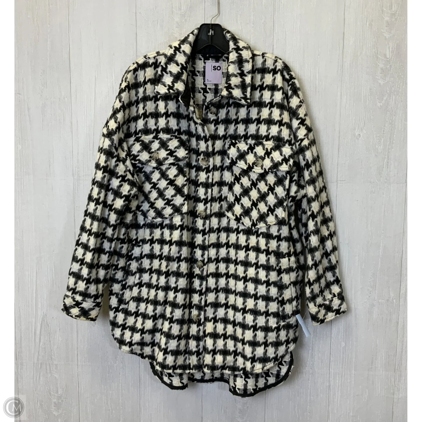 Jacket Shirt By So In Black & White, Size: Xl