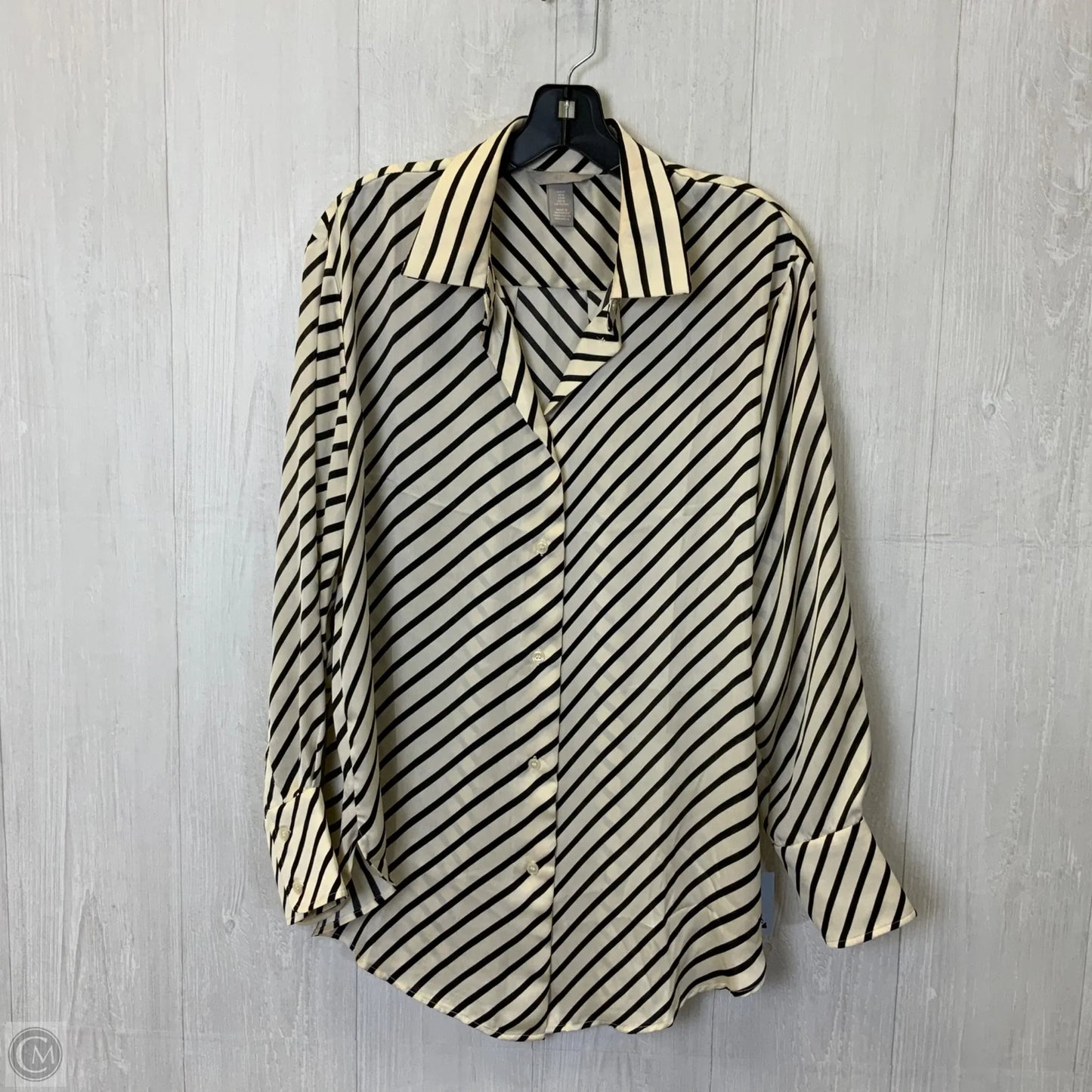 Blouse Long Sleeve By H&m In Blue & Cream, Size: M