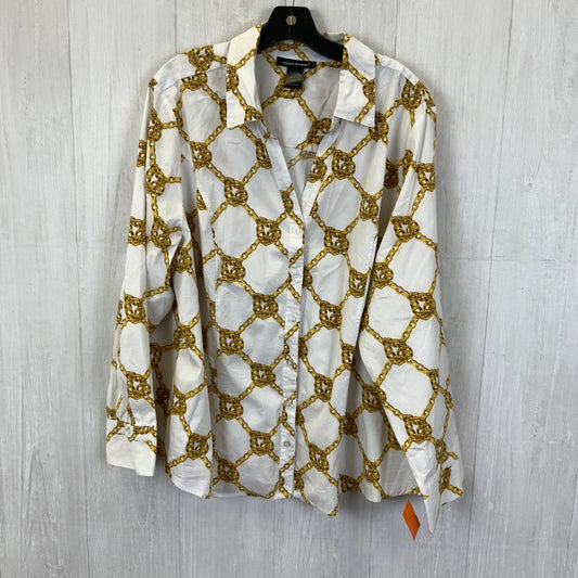 Top Long Sleeve By Ashley Stewart In White & Yellow, Size: 3x